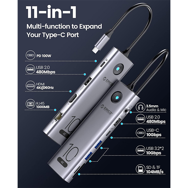 هاب تایپ سی 11 پورت اوریکو مدل CX10-11P